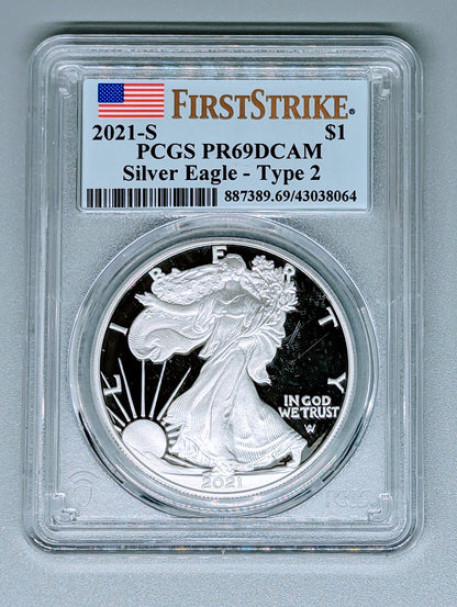 2021-S Type 2 American Eagle Silver Proof Coin - PR69DCAM - First Strike