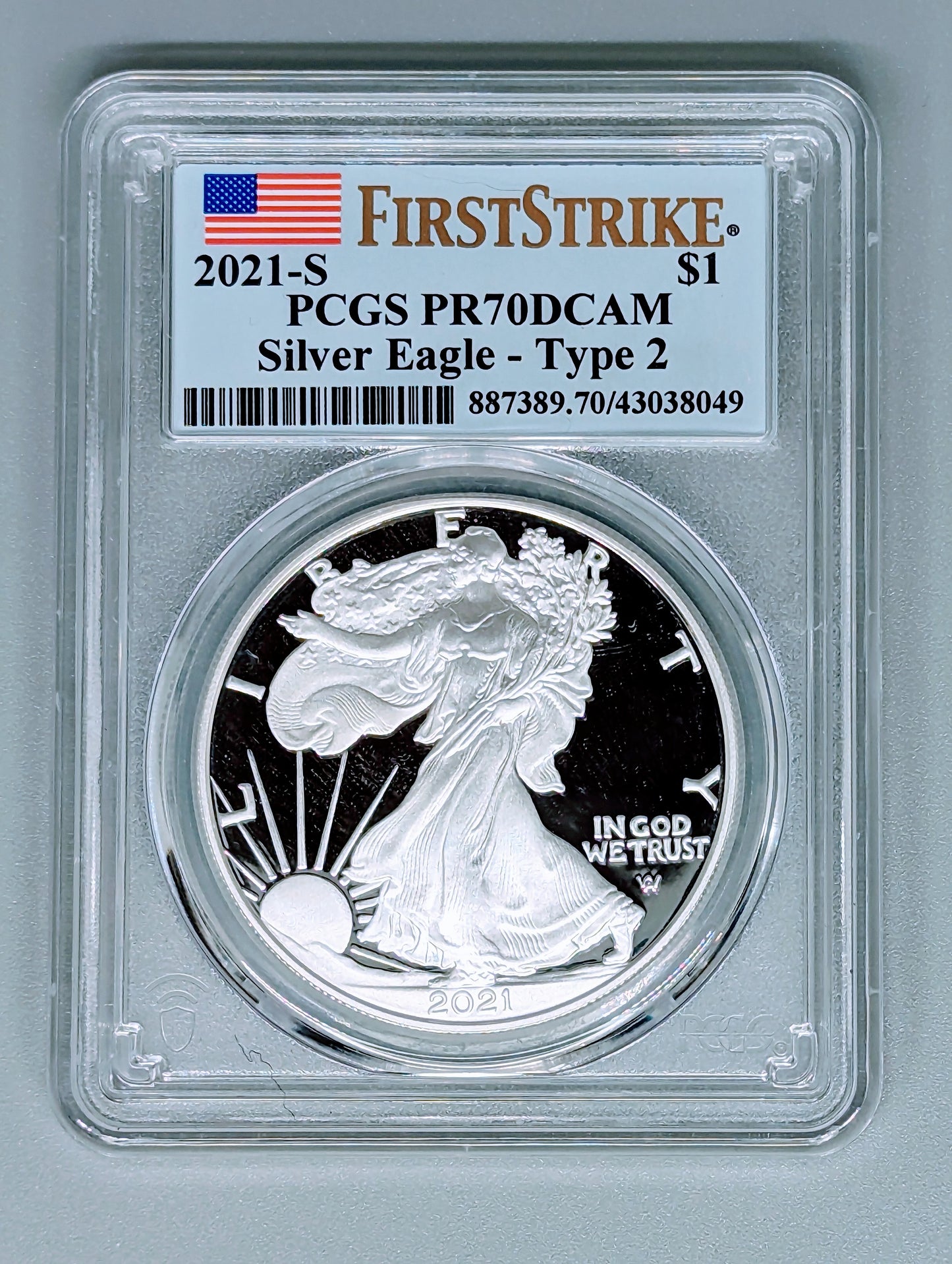 2021-S $1 American Eagle Silver Proof Coin Type 2 PR70DCAM - First Strike