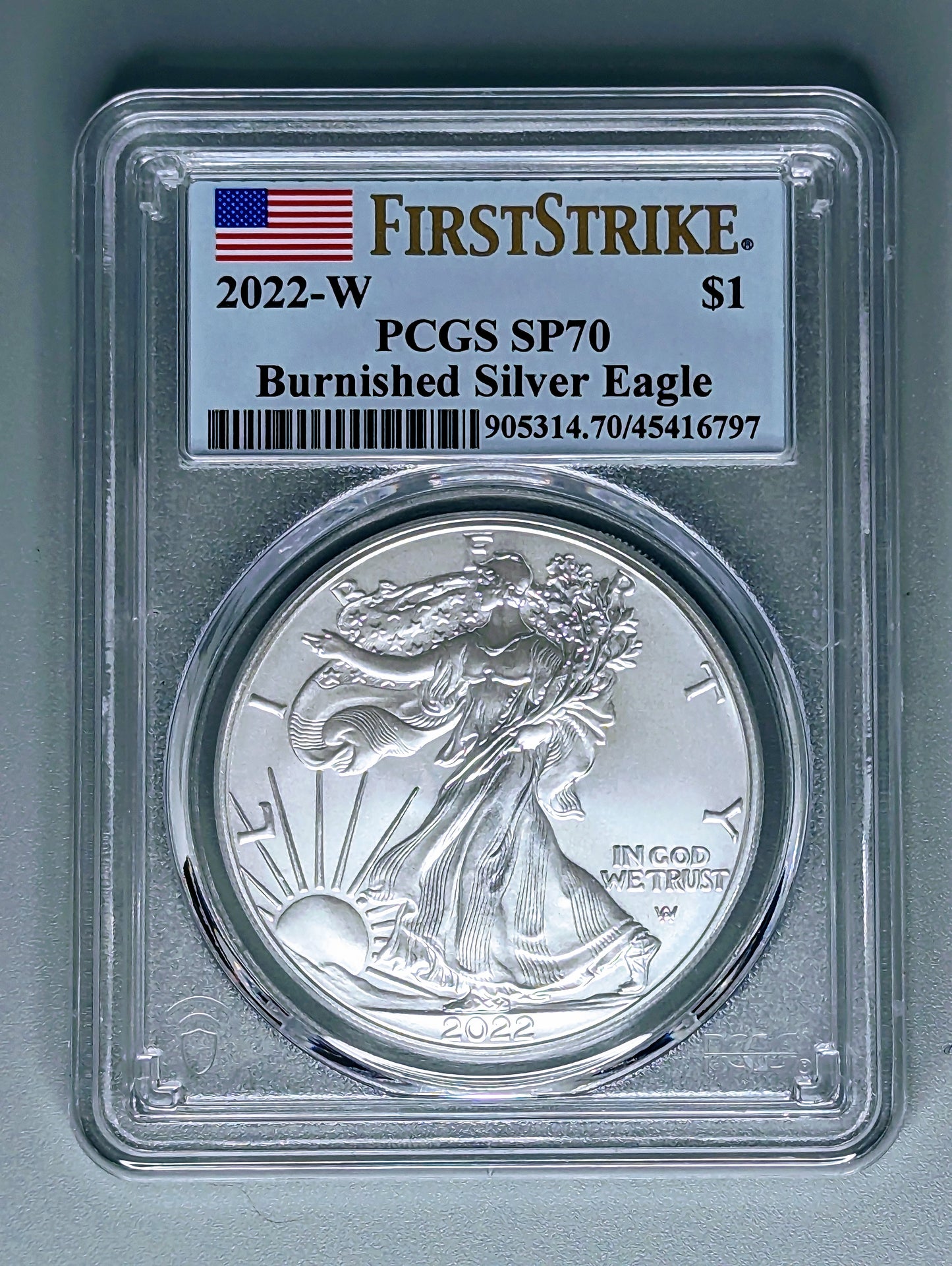 2022-W Burnished Silver Eagle Uncirculated Coin - SP70 PCGS - Frist Strike