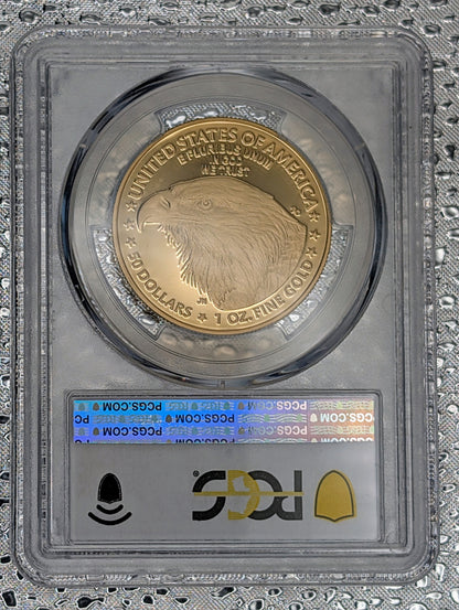 Back view of PR70DCAM PCGS graded 2024-W American Eagle 1 oz Gold Proof Coin highlighting intricate design elements