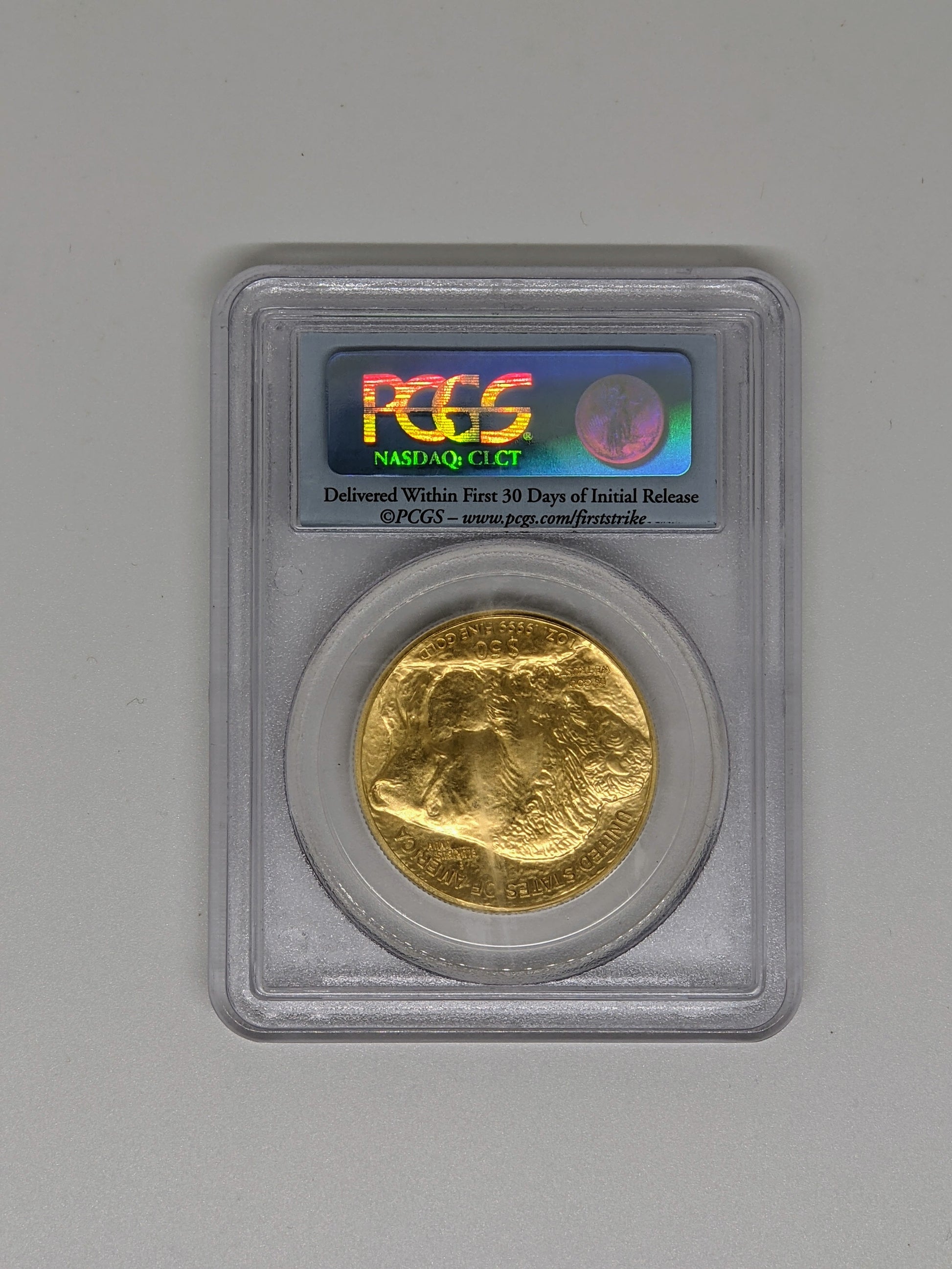 Rear view of the graded 2009 Gold Buffalo Coin, showcasing the American Bison. NGC certified MS70, this coin is a perfect collectible.