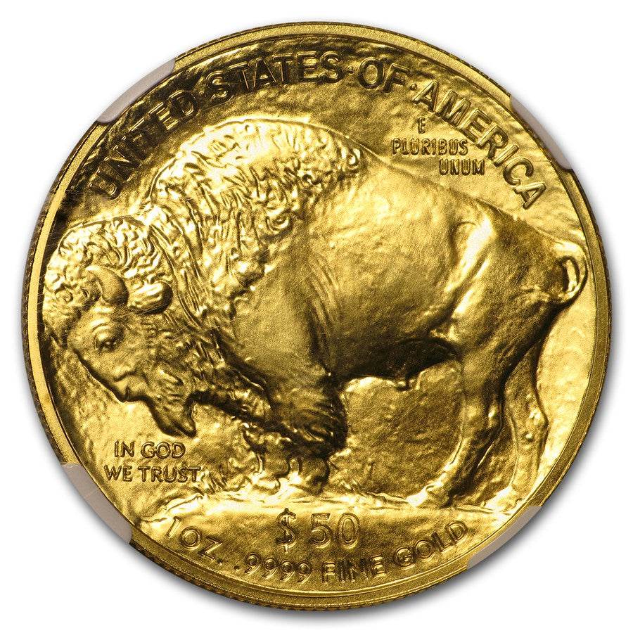 Rear view of the 2009 Gold Buffalo Coin, featuring the American Bison. Graded MS70 by PCGS, this coin is an Early Release, indicating minting within the first 30 days.
