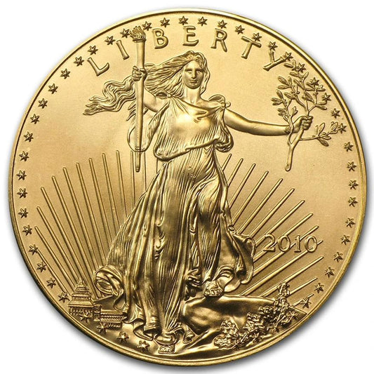 Front view of the 2010 American Gold Eagle Bullion Coin, featuring Lady Liberty.
