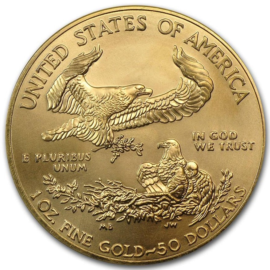Rear view of the 2010 American Gold Eagle Bullion Coin, featuring a family of eagles.